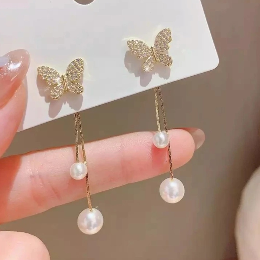 Buff-Pearl Diamond Gold Earrings
